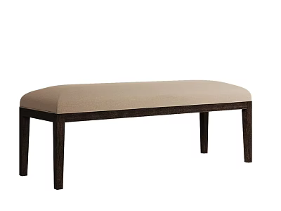 Modern Minimalist Upholstered Bench With Beige Cushion And Dark Wooden Legs 3d model
