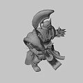 Game Fantasy Character In Spiked Red Armor With Feathered Helmet And Staff