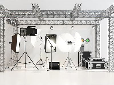 Professional Commercial Studio Equipment with Metal Truss Photography Lights Softboxes Tripods Control Panels and Cases 3d model