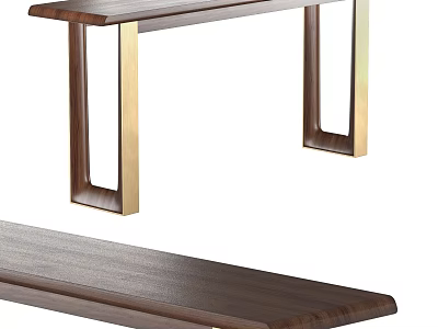 Modern Minimalist Side Table With Dark Brown Wooden Top And Gold Metal Legs 3d model