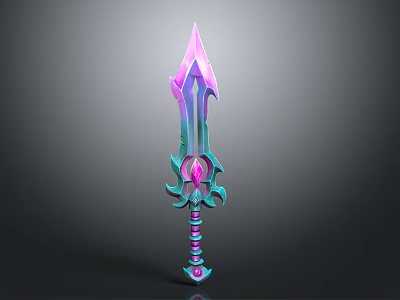 Game Movie Character With Ornate Sword Featuring Pink Blue Gradient And Gemstone Accents 3d model