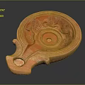Traditional Terracotta Household Container With Carved Floral Patterns Curved Handle And Central Hole