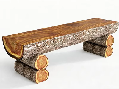 Handcrafted Wooden Bench With Natural Wood Grain And Log Legs Design 3d model