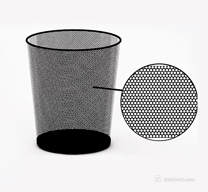 Metal Mesh Public Trash Can With Hexagonal Grid Design And Black Base 3d model 