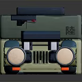 Box Shaped Green Beige Car Model With Round Headlights And Land Sea Design