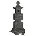 Japanese Garden Landscape Featuring Traditional Stone Lantern With Turtle Base