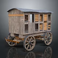Vintage Wooden Carriage With Rustic Design Large Wheels And Shuttered Windows