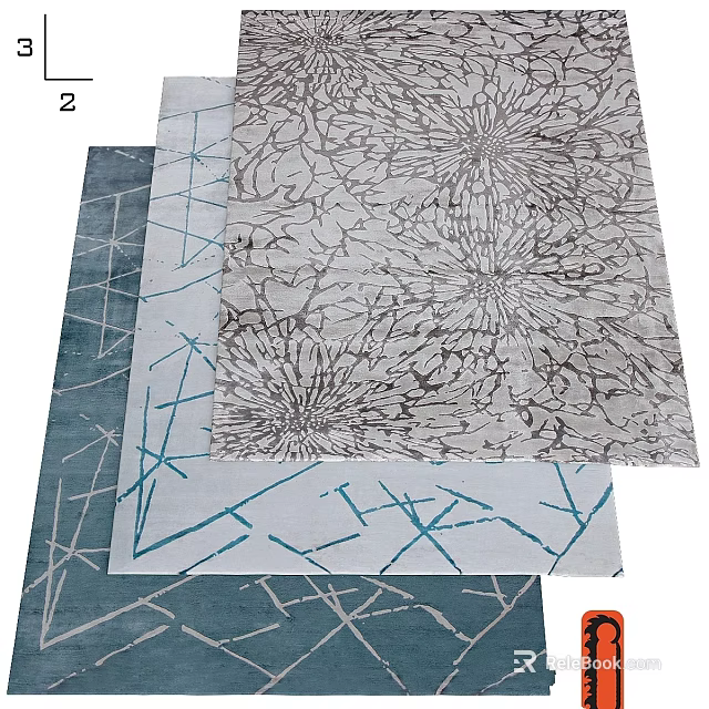 Square Rug With Modern Abstract Design Featuring Floral Motifs And Geometric Accents 3d model 