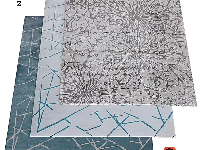 Square Rug With Modern Abstract Design Featuring Floral Motifs And Geometric Accents 3d model