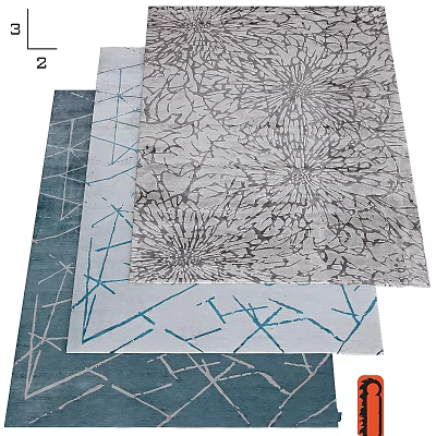 Square Rug With Modern Abstract Design Featuring Floral Motifs And Geometric Accents 3d model