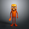 Orange Cartoon Character With Large Eyes Smiling Face Arms Legs Feet Holding Small Object