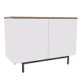 Modern Minimalist Chest of Drawers with White Vertical Slat Doors Wooden Top and Black Legs