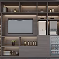 Lighted Modern TV Stand With Layered Open Shelves And Decorative Items Like Books Vase