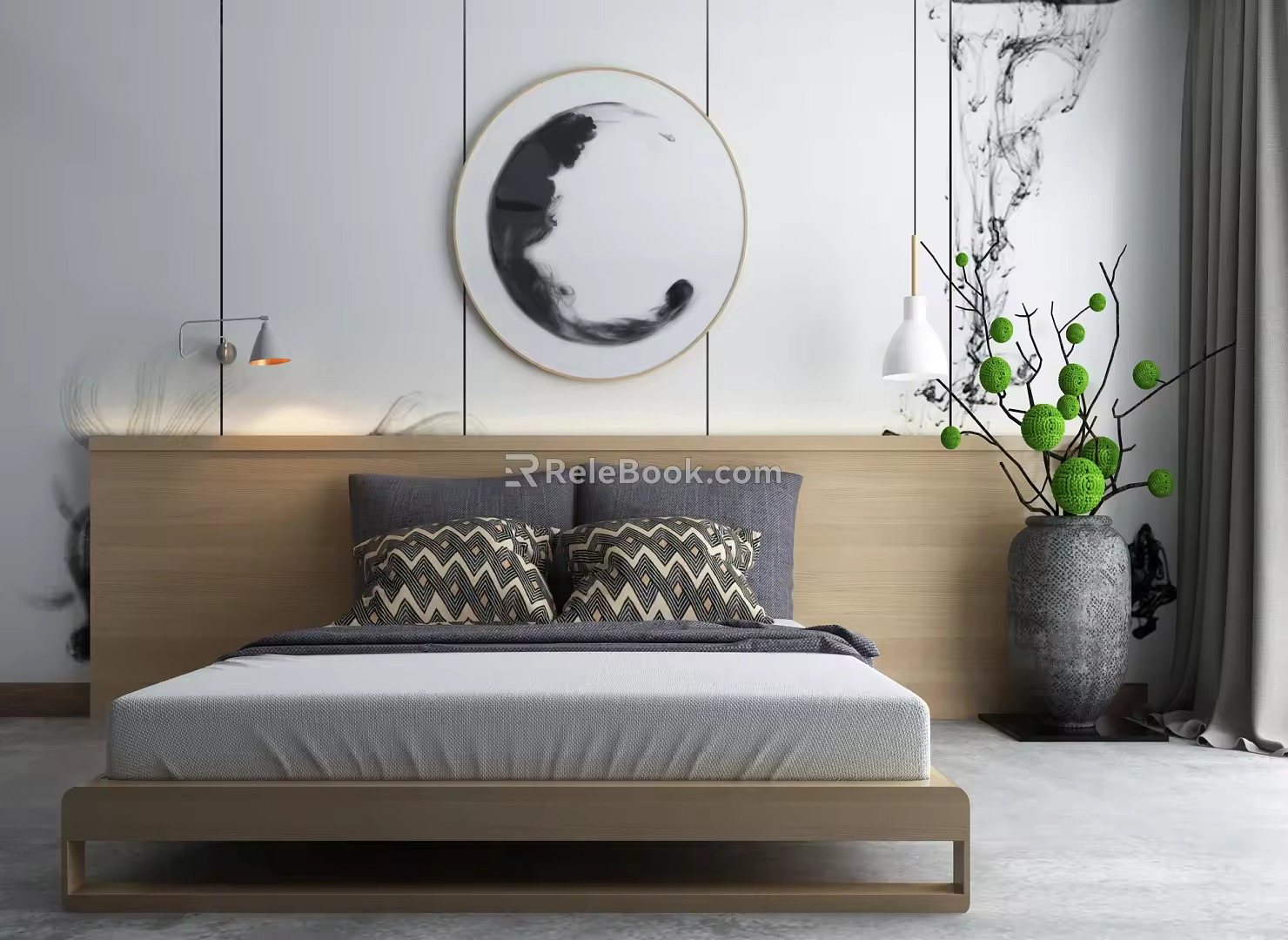New Chinese Background Double Bed Double Bed 3d model