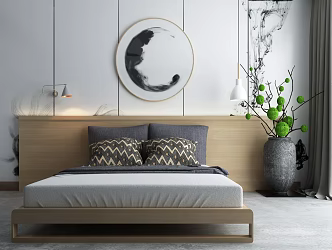New Chinese Background Double Bed Double Bed 3d model