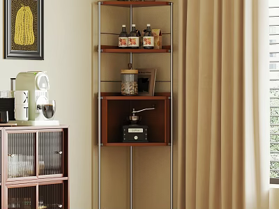 Room Interior With Metal Frame Multi Layer Shelf Jars Bottles And Glass Door Cabinet 3d model