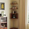 Room Interior With Metal Frame Multi Layer Shelf Jars Bottles And Glass Door Cabinet