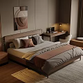 Modern Bedroom Interior Design With Platform Bed Decorative Pillows Table Lamp And Wall Art