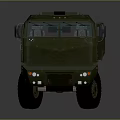 Olive Green Armored Military Vehicle With Multiple Wheels Red Stripes And Roof Cargo Compartment