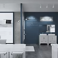 Modern Exhibition Booth With White Brand Logos Display Window Light Strip Decorations And Reception Area