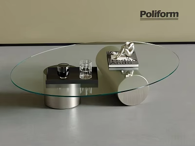 Modern Glass Coffee Table With Oval Top Metal Base And Decorative Book Glass 3d model