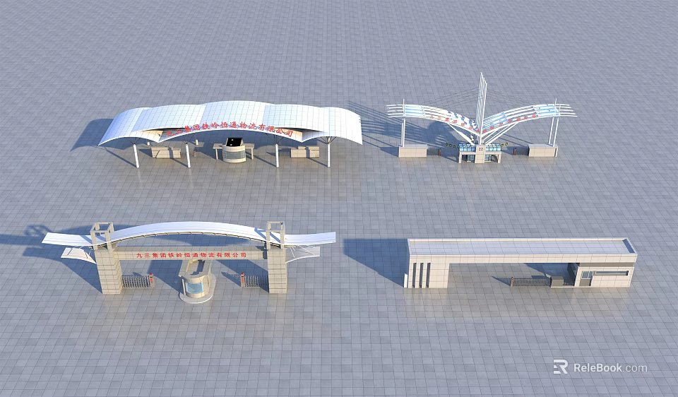 Modern Contemporary Entrance Gates With Diverse Architectural Structures And Roof Designs 3d model 