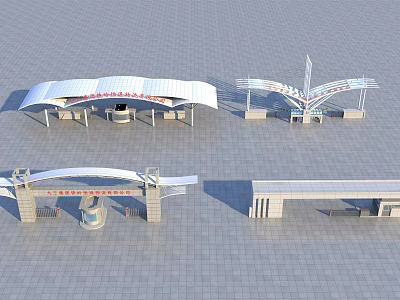 Modern Contemporary Entrance Gates With Diverse Architectural Structures And Roof Designs 3d model
