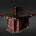 Traditional Chinese Ancient Architecture With Red Curved Eaves Black Tiled Roof And Carved Windows