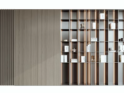 Modern Wooden Bookcase With Open Shelves And Books Decorative Items Design 3d model