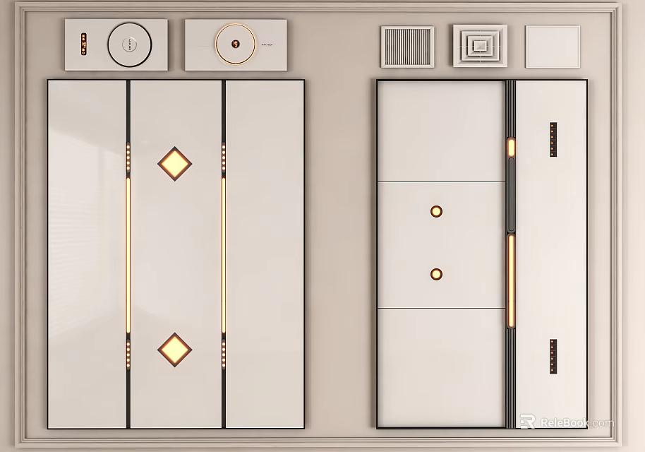 Modern Style Ceiling Design With Symmetric Panels And Golden Details 3d model 