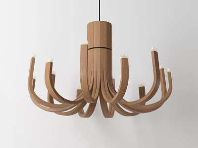 Wooden Chandelier With Modern Curved Arms And Multiple Light Fixtures For Home Decor 3d model