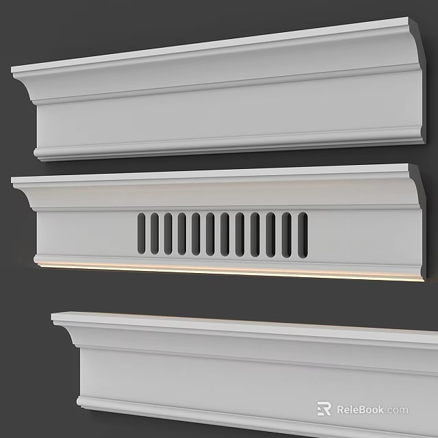 Modern Gypsum Cornice Molding Designs For Interior Decoration With Decorative Grooves And Lighting 3d model 