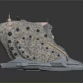 Futuristic Sci Fi Vehicle With Metallic Surface Circular Protrusions And Tower Structure 3d model