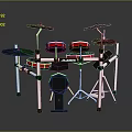 Electronic Drum Set With Black Red Design And Adjustable Stands For Home Use 3d model
