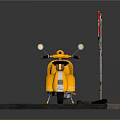 Yellow Scooter Motorcycle With No Parking Sign On Display Platform