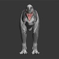 Gray White Tyrannosaurus Rex Dinosaur With Open Mouth Sharp Teeth On Dark Background
