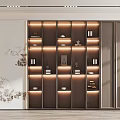 Chinese Style Wooden Decorative Cabinet With Layered Shelves LED Lighting And Ornaments