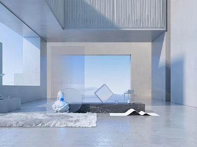 Modern Luxury Living Room With Large Windows Sea View Sofa Carpet And Minimalist Design 3d model