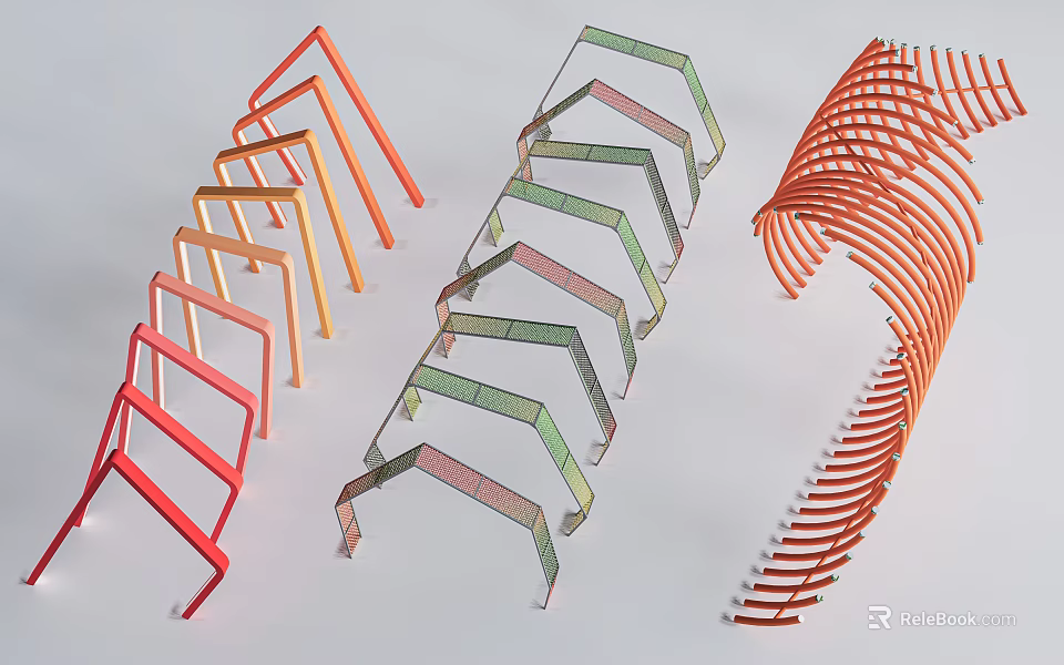 Various Modern Pergola Models With Curved Straight Structures And Colorful Frames 3d model