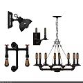 Industrial Lighting Combinations With Wall Sconces Chandelier And Metal Pipe Fixtures