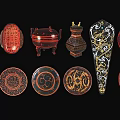 Decorative Ornament Set With Red Black Patterns Various Shapes And Traditional Design 3d model