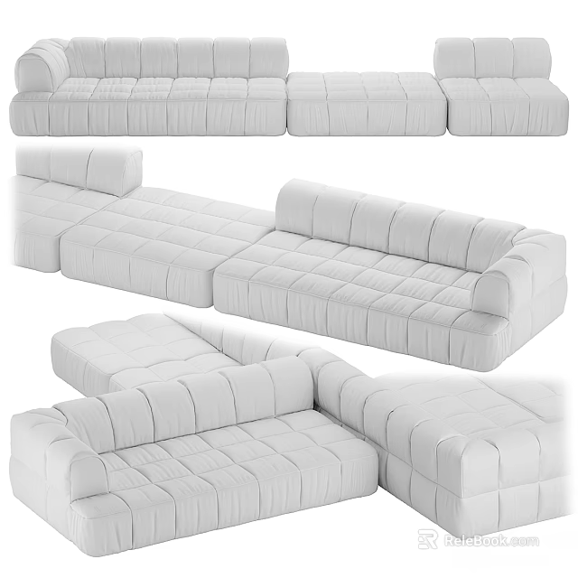 Minimalist White Two Seater Sofa With Quilted Surface And Modular Sectional Design 3d model