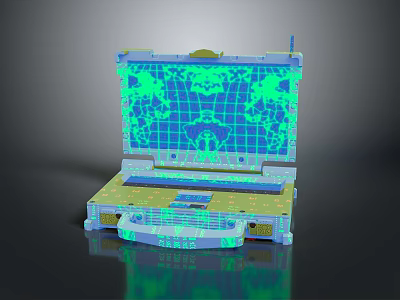 3D Rendered Laptop Internal Structure With Green Blue Grid Pattern And Technical Components 3d model