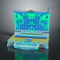 3D Rendered Laptop Internal Structure With Green Blue Grid Pattern And Technical Components
