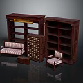 Dark Wooden Furniture Set With Bookshelves Sofa Chair Drawer Cabinet And Side Table