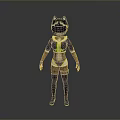 Anime Style 3D Character Model With Cat Ear Hat And Black Yellow Outfit