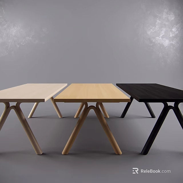 Modern Light Wooden And Black Coffee Tables With Crossed Legs On Gray Background 3d model 
