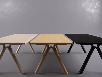 Modern Light Wooden And Black Coffee Tables With Crossed Legs On Gray Background 3d model