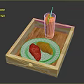 Cute Kitten Sitting Near Wooden Tray with Fresh Orange Juice and Croissants