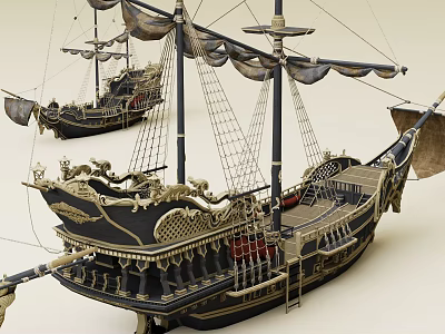 Antique Wooden Ship With Ornate Carvings Masts And Decorative Deck Details 3d model Antique Wooden Ship With Ornate Carvings Masts And Decorative Deck Details 3d model